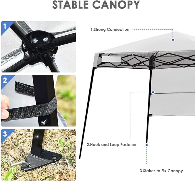 Tangkula 7x7 Ft Pop Up Canopy, Slant Leg Outdoor Tent with Carry Bag & 4 Stakes, Compact Portable Canopy Tent for Hiking Camping Fishing & Picnic, 7x7 Base, 6x6 top