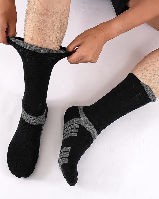 6 Pairs Men's Cotton Crew Work Boot Socks, Moisture Cushioned Athletic Sports Socks for Hiking Running Workout