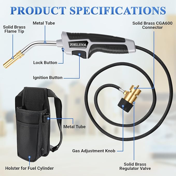 Mapp Gas Torch, Propane Torch Kit with Included Holster and 5ft Hose, Trigger Start propane torch for Brazing, Soldering, DIY