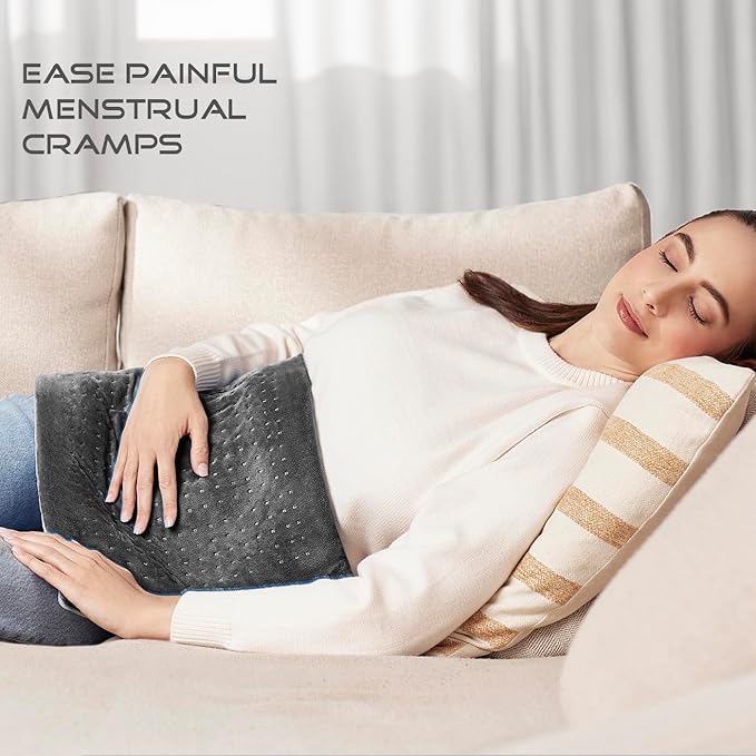 Boncare® LCD Digital Control 12” x 24” Heating Pad for Back Pain Relief and Cramps with Auto Shut off Large Size 6 Temperature Settings 6 Timers Super Soft Velvet Moist / Dry Hot Heat Pad (Dark Gray)