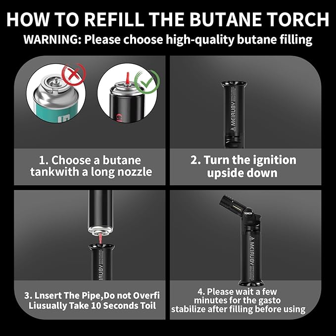 Butane Torch Lighter with Adjustable Jet Flame Head Angle/Safety Lock, Refillable Portable Culinary Blow Torch for Kitchen Cooking, Baking, BBQ, Welding & Camping