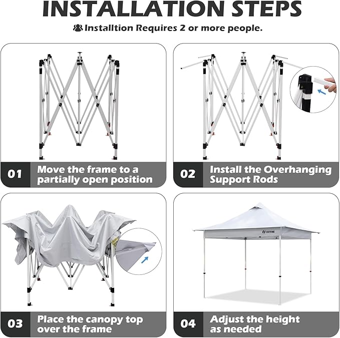 OUTFINE 10×10 Pop Up Canopy-Heavy Duty Canopy Tent with Sturdy Metal Frame(8×8 Base), Carrying Bag, Sandbags×4,Tent Stakes×8 for Events,Camping&Parties(White,10 * 10FT)