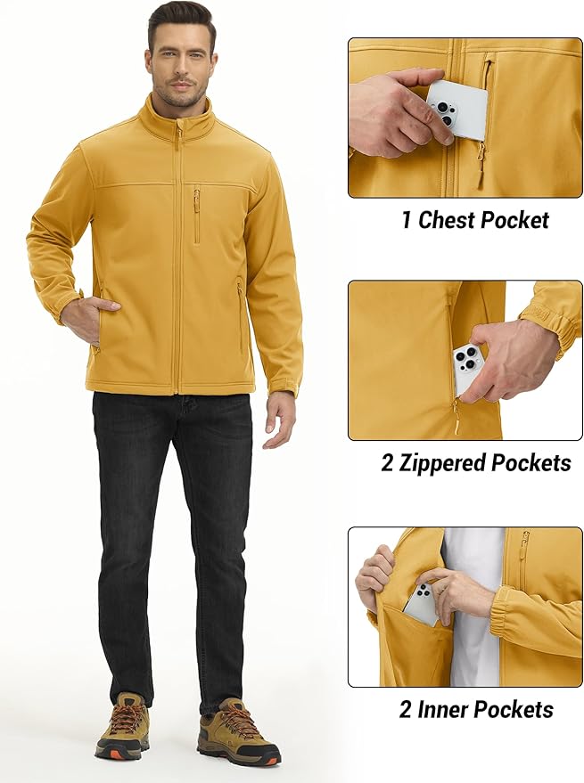 TACVASEN Men's Lightweight Softshell Jacket Fleece Lined Waterproof Tactical Rain Zip Up Winter Coat Windbreaker Casual