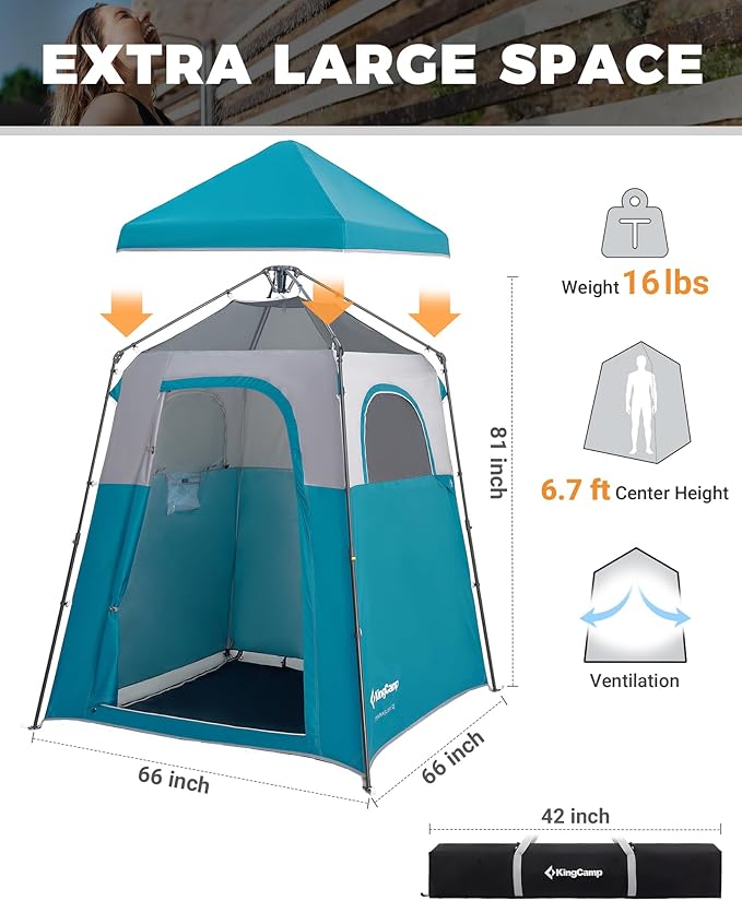 KingCamp Instant Shower Tent, Portable Superior Stable Privacy Shelter, Large Room Outdoor Toilet Tent with Floor for Beach, Camping & Hiking, Setup in Under 60s