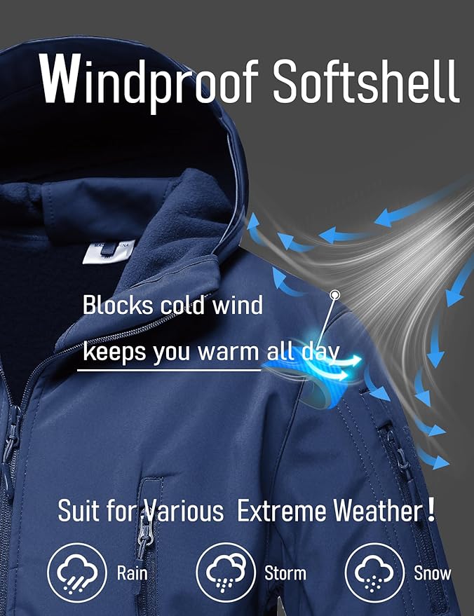 MAGCOMSEN Men's Tactical Jacket 7 Pockets Performance Fleece Lined Water Resistant Ski Snow Soft Shell Winter Coats