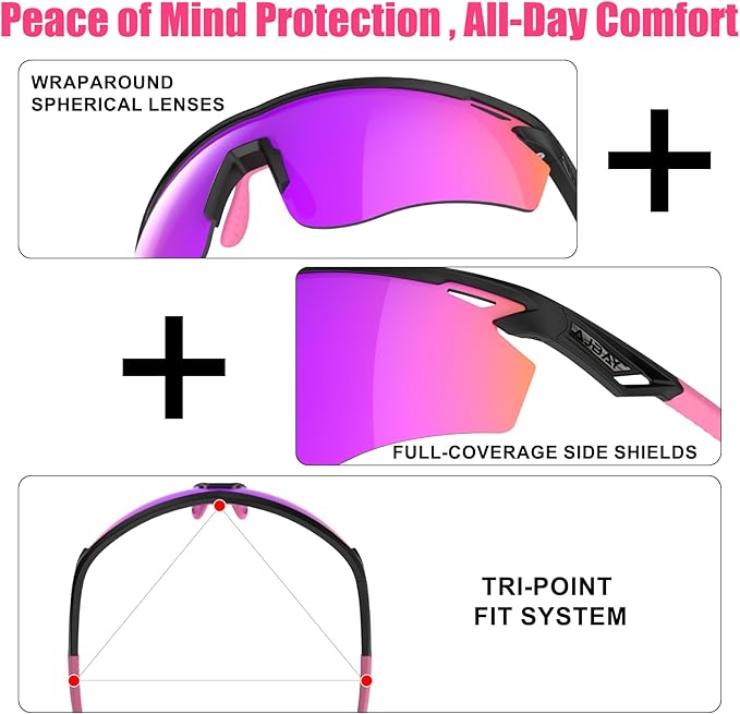 Polarized Sports Sunglasses for Men Women,Wrap Around Sun Glasses for Running Cycling Baseball Fishing Golf Hiking
