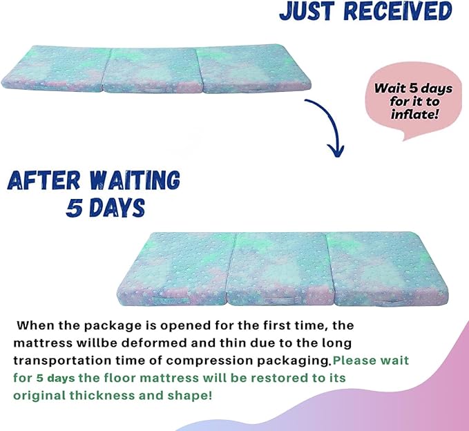 MeMoreCool Foldable Floor Mattress for Kids, Glow 57x22 Inch Toddler Nap Mat for Sleeping and Daycare, Portable Trifold Futon Mattress Floor Bed