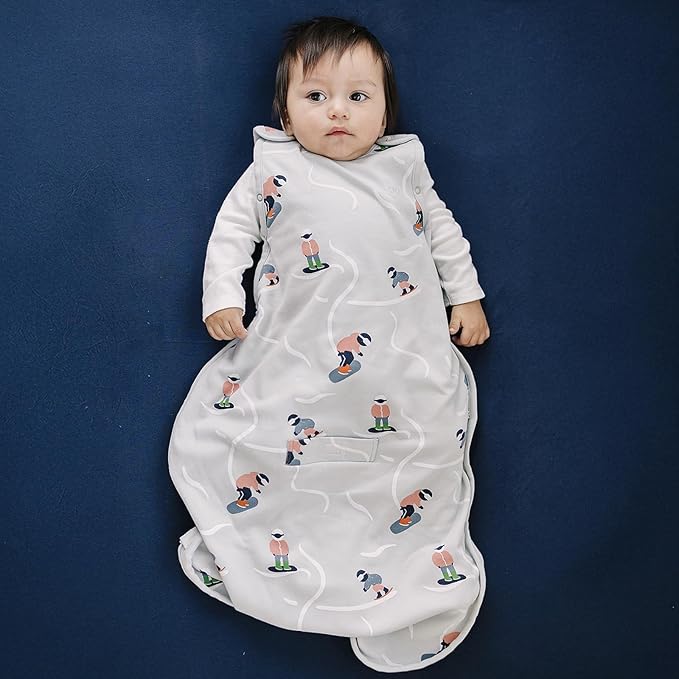 Woolino 4 Season Sleep Sack - Ultimate Merino Wool Sleeping Bag - Two-Way Zipper Adjustable Universal Size Sleep Sack for Baby (2-24 Months) - Snowboarder