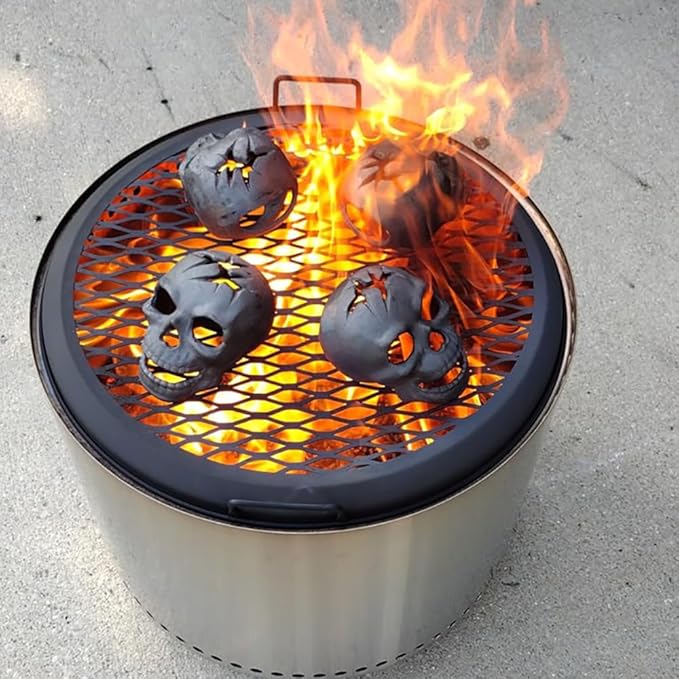 2pcs Refractory Materials Fireproof Imitated Human Fire Pit Skulls Gas Log for NG, LP Wood Fireplace, Firepit, Campfire, Halloween Decor, BBQ