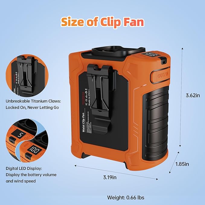 All-New 2025 Version Waist Fan - Portable Belt Clip Fan with 10000mAh Battery, 35H Runtime, 6 Speeds, 59ft/s Strong Wind with LED SOS Light, 18500RPM for Jobsite, Farming, Fishing, and Travel