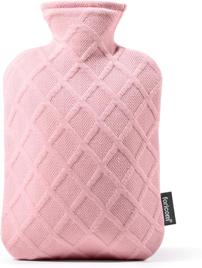 FORICOM Hot Water Bottle, 2L, 6-Hour Heat Retention, PVC Heating Pad, Easy to Use, Hot Bag for Cramps, Pain Relief for Women, Pink