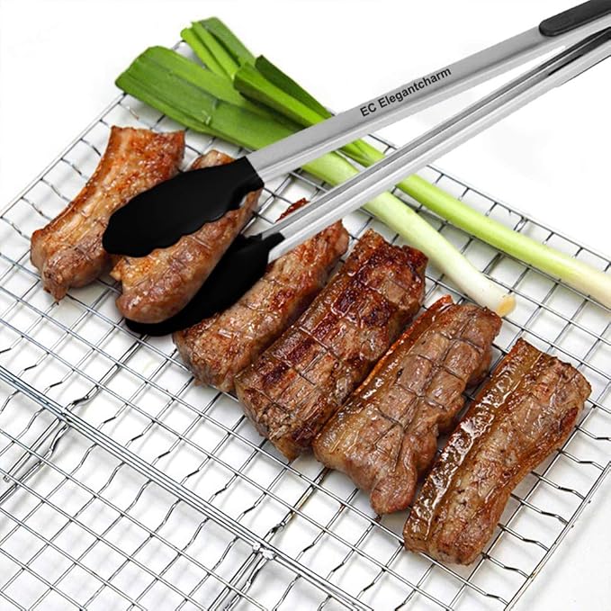 17" Kitchen Tongs with Silicone Tips, High Heat Resistant Grill Tongs in Stainless Steel