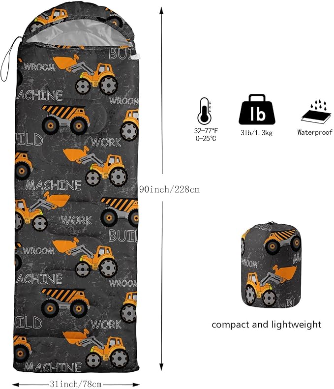 Kids Sleeping Bag for Boys Girls,Checkerboard Cat Print-Lightweight Warm Portable Outdoor Indoor-Waterproof Cold Weather Resistant Sleeping Bag for Camping Hiking