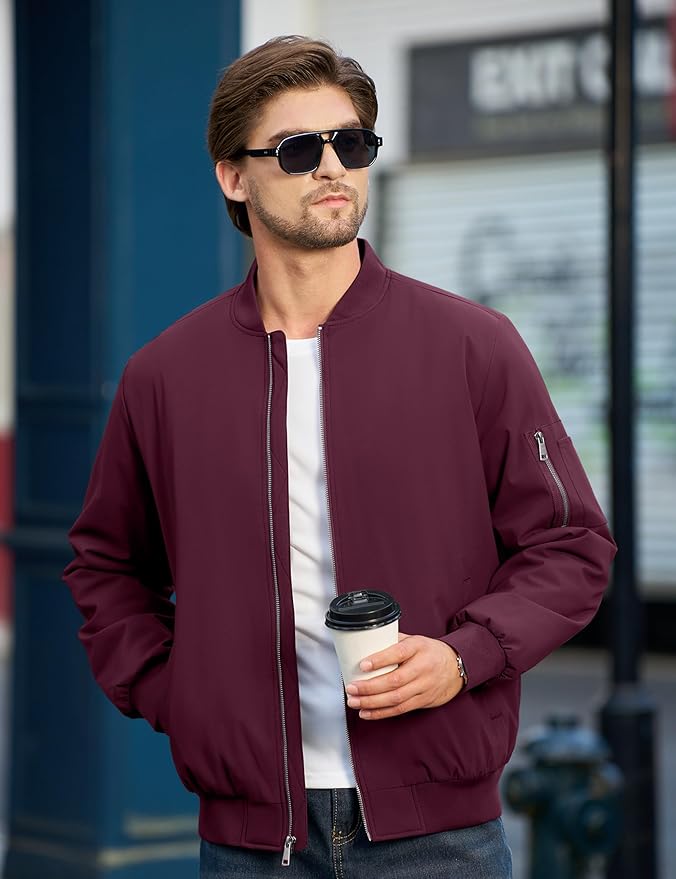 Cotrasen Mens Bomber Jacket Fall Winter Warm Windbreaker Casual Full Zip Padded Coats with Pockets
