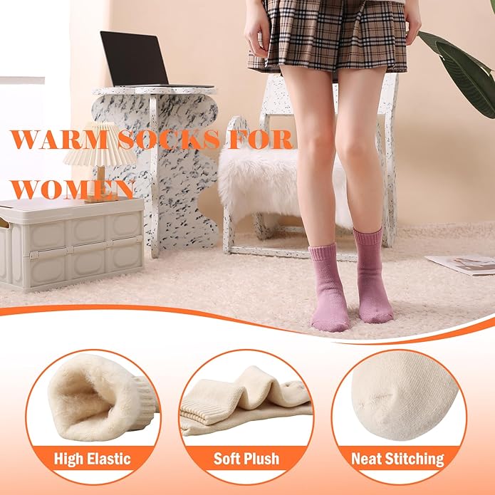 HUGSWEET Thermal Winter Socks for Women Extra Thick Insulated Heated Slipper Socks for Cold Weather 4 Pairs (Multicolor)