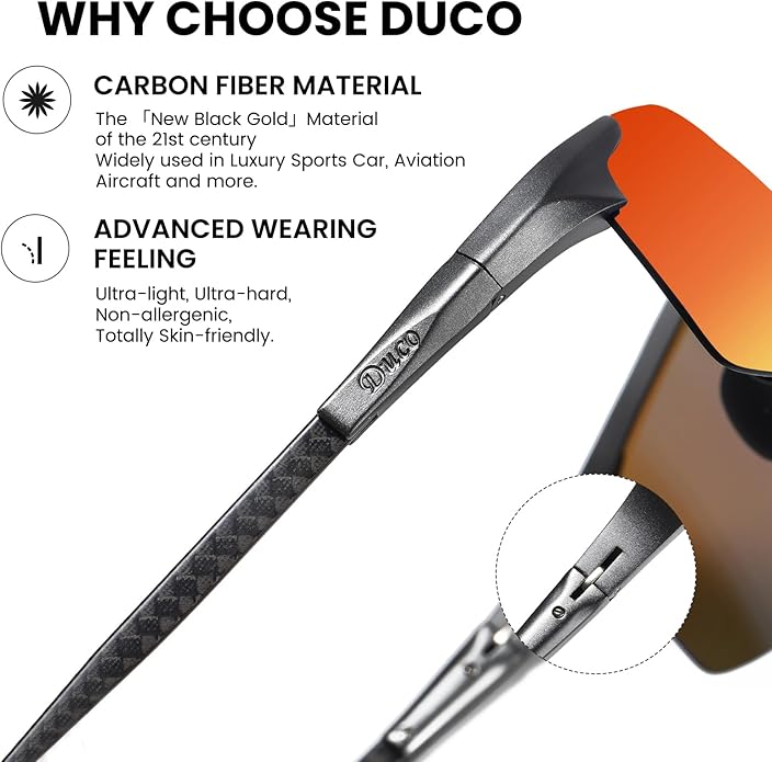 DUCO Mens Sunglasses Polarized Sports Fishing Running Driving Carbon Fiber Sunglasses for Men UV400 Protection DC8277