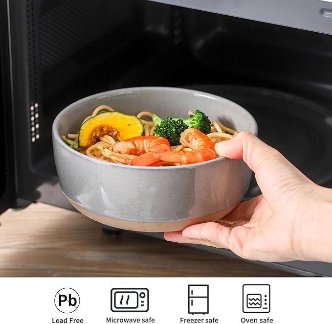 Ceramic Soup Bowls Set of 6,30 Ounce Stoneware Cereal Bowl,Porcelain Nesting Bowls for Oatmeal,Popcorn,Soup,Pasta,Fruit,Housewarming Gift,Microwave & Dishwasher Safe,Gray