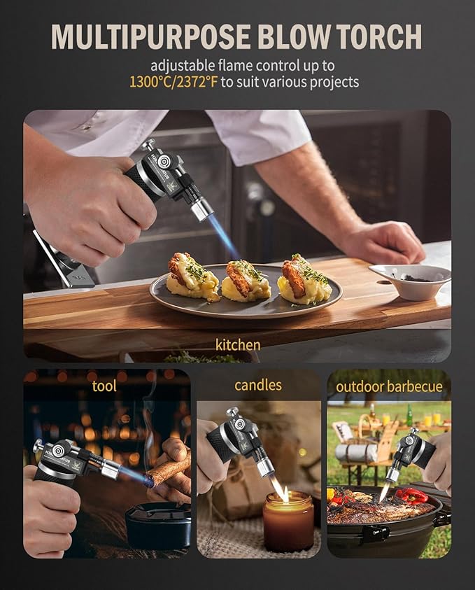 RAVS Butane Torch Lighter, DUAL Flame Mode Kitchen Torch, Refillable Cooking Torch Gun, Creme Brulee Torch Lighter, Blow Torch for Cooking, Welding, Mini Torch Soldering Torch, Butane is Not Included