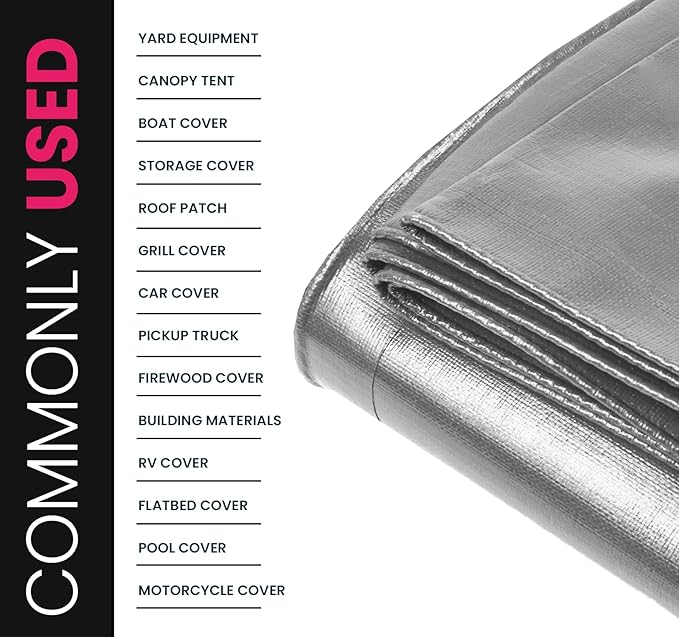 PROTARP Extreme Heavy Duty 22 Mil Tarp Cover, Waterproof, UV Resistant, Rip and Tear Proof, Poly Tarpaulin with Reinforced Edges for Roof, Camping, Patio, Pool, Boat. (Silver/Black 24′ X 30′)