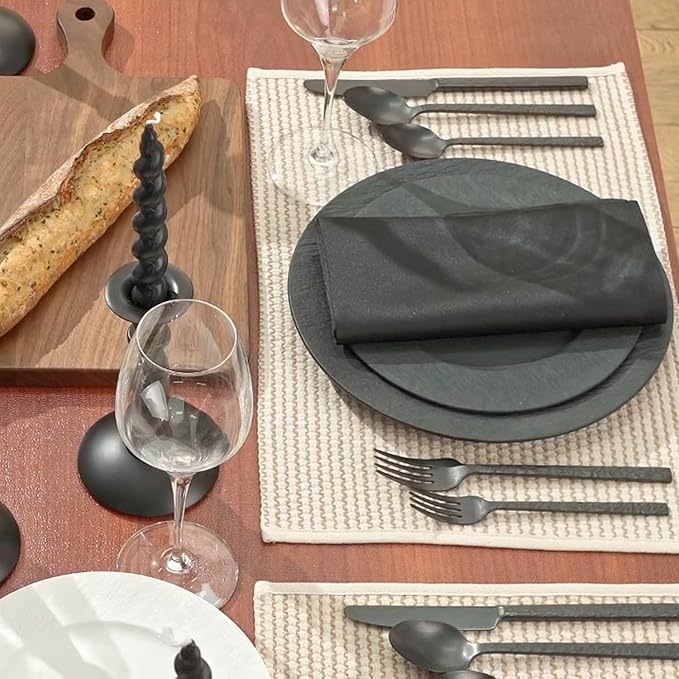 KINGSTONE 60 Pcs Black Hammered Silverware Set for 12, 18/10 Stainless Steel Heavy Duty Flatware Set, Tableware Cutlery Utensil Sets for Home Restaurant Dishwasher Safe