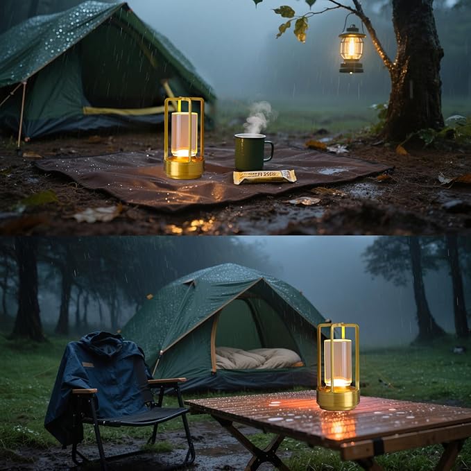 Crystal Lantern Lamp – 4000mAh Rechargeable Battery Operated Cordless Crystal Table Lamp with 3 Colors, Portable Desk Lamp for Indoor & Outdoor Patio, Camping, Restaurant (Gold)
