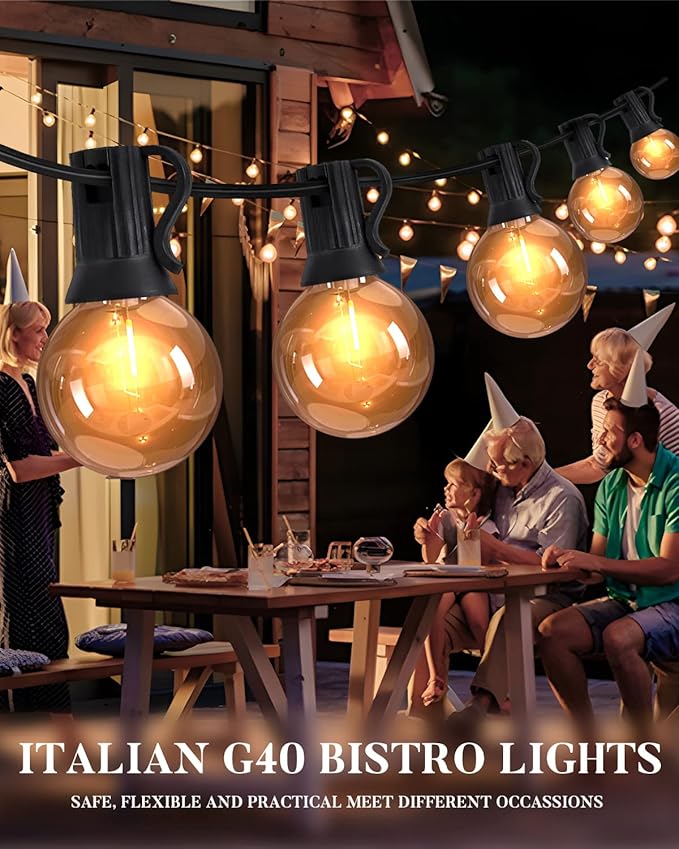 Lightdot 150FT Outdoor String Lights, LED Bistro String Lights with Shatterproof ST38 Bulbs, 2700K Dimmable, Waterproof Hanging Lights for Porch, Party, Garden, Backyard, Balcony - ETL Listed
