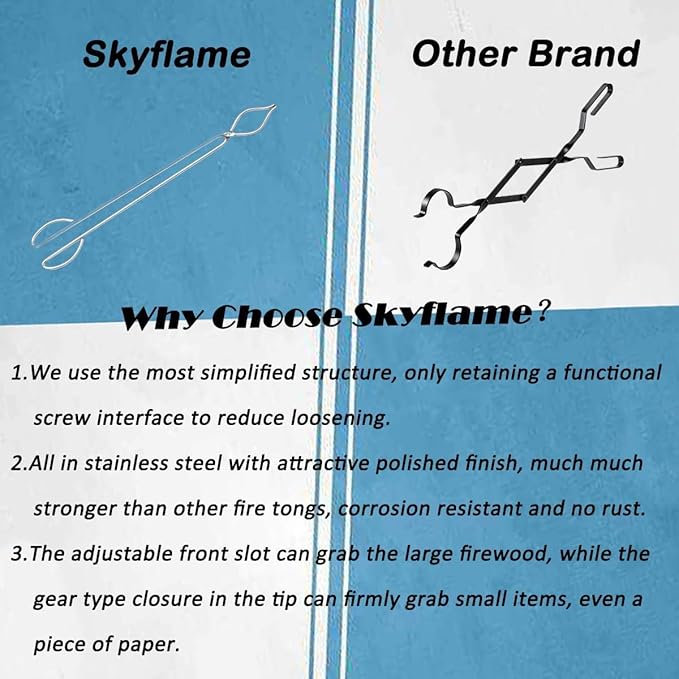 Skyflame Heavy Duty Firewood Log Claw Grabber for Indoor Fireplace Outdoor Gas Fire Pit & Wood Burning Chiminea | Campfire Large Modern Stainless Steel Fire Tongs for Moving Firelogs | 36 Inch Long