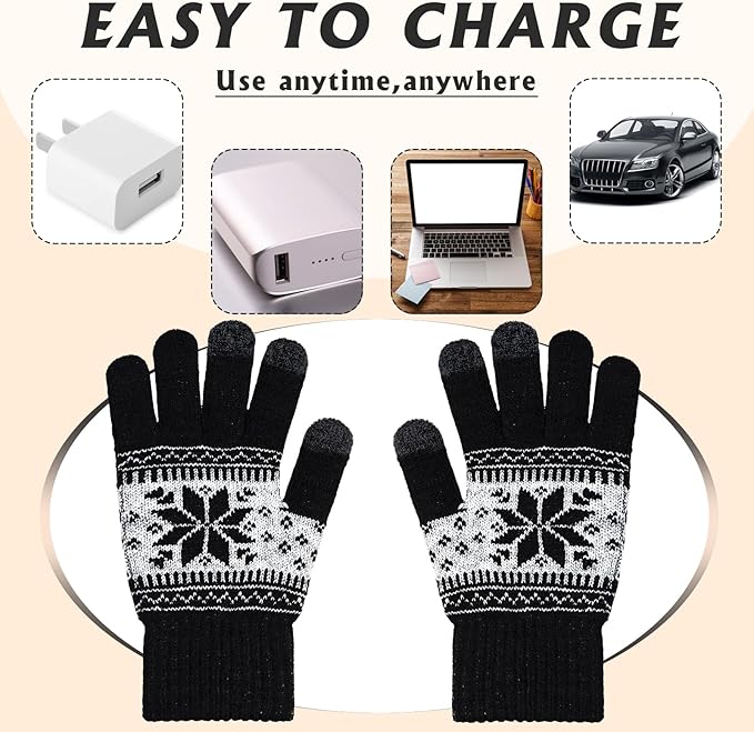 Bencailor 2 Pairs Usb Winter Heated Gloves Mitten Hand Washable Knitting Touchscreen Laptop Gloves