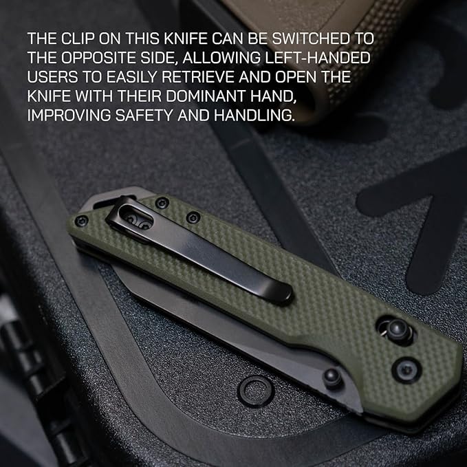 704 Gear Fang EDC Folding Pocket Knife | 3.22" Tanto Blade, D2 Steel, G10 Handle, Crossbar Lock, Reversible Pocket Clip | Black