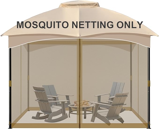 COWVIE Gazebo Replacement Netting Screen, 10' x 10' Universal Gazebo 4-Panel Mosquito Sidewalls with Double Zippers for Outdoor Patio (Only Netting)