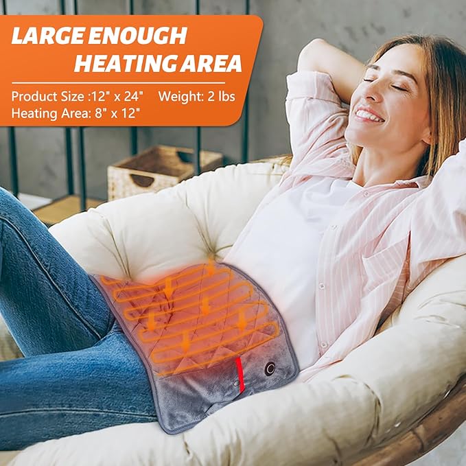 Vofuoti Weighted Heating Pad with Battery, 3 Heat Settings, Electric Portable Cordless Heating Pad for Back, Neck & Shoulder, Abdomen, Large Heated Pad for Women Men, 12" x 24", 2 lbs