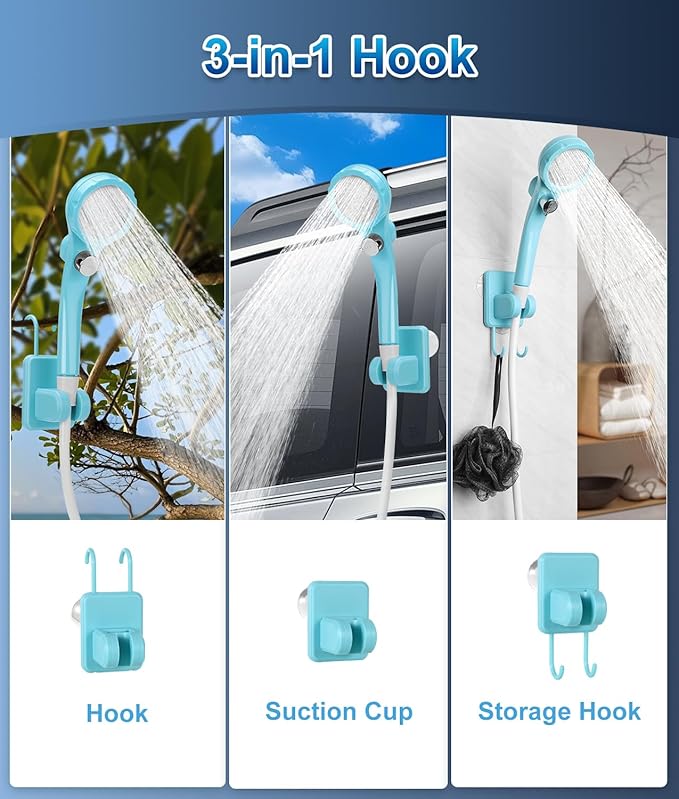 WADEO Portable Shower for Camping, Outdoor Electric Shower Rechargeable Pump with 20L Collapsible Bucket, Camping Shower Head Nozzle for Camping, Hiking, Traveling, Washing