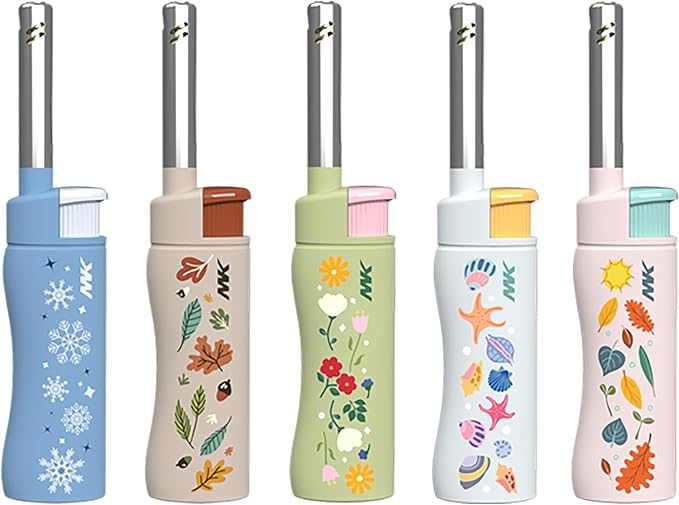 MK Candle Lighter, Butane Refillable Wind-Resistant Flame, 5-Pack for BBQ, Camping, Outdoor Use (Season-5pc)