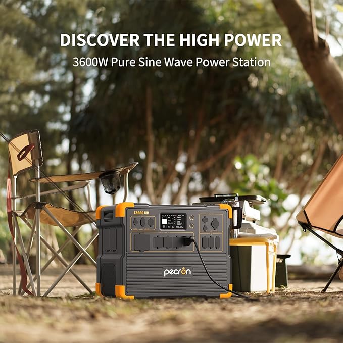 pecron Solar Generator E3600LFP 3072Wh with 2x300W Solar Panels, 5x3600W AC Outlets Portable Power Station, LiFePO4 Battery Backup Expanded to 15.36KWh, Power Station for Home Use, RV, Camping, CPAP