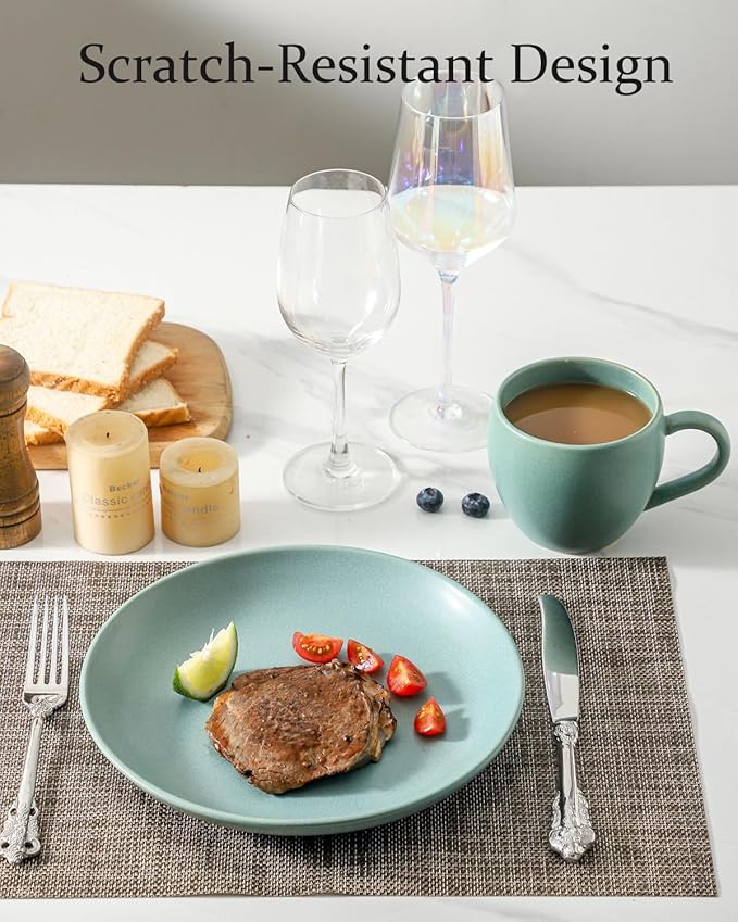 Dinner Plates Set of 6, 10 Inch Stoneware Plates for Salad, Appetizer, Dessert, Farmhouse Dinnerware Dishes for Christmas Thanksgiving Gift, Microwave & Dishwasher Safe, Matte Turquoise