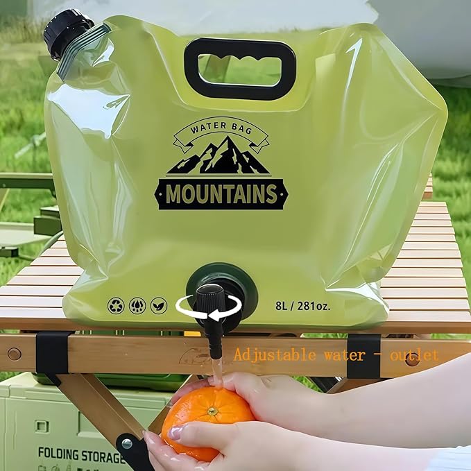 Collapsible 8L Water Storage Bag, BPA-Free Portable Folding Water Jug with Adjustable Faucet, Leakproof Emergency Water Bag for Camping, Hiking, Riding, Outdoor Sport 1green