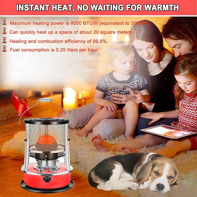 Kerosene Heater & Stove, Kerosene Heater for Indoor Use, 9000 BTU, Outdoor Camping Portable Camp Tent Heater for Ice Fishing, Hunting, Hiking, Survival Emergency & Patio(4.6L)