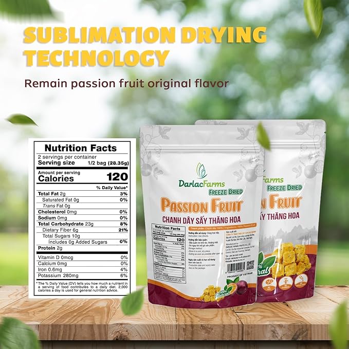 DARLAC FARMS Freeze Dried Passion Fruit Cubes, 2 Oz x Pack 6, No Sugar Added, Healthy Fruit Snacks for Kids, Adults & All Ages, Premium Organic Crispy Crunchy Snacks, Tea, Baking, Smoothie, Yogurt