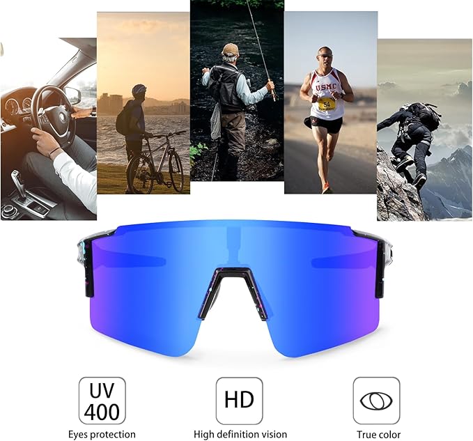 OULAIQI Cycling Sunglasses Polarized Sunglasses for Cycling Men Women with 1 Lens or 3 Interchangeable Lens Baseball Glasses