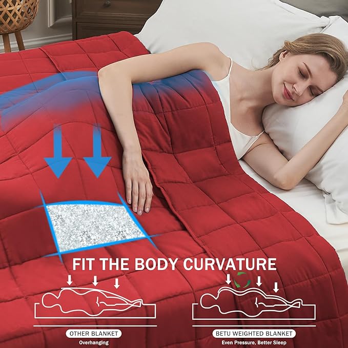 Red Weighted Blanket for Adults 12lbs, 48"x72" Twin Size Cooling Heavy Blanket for 110-130lbs with Premium Glass Beads, Soft Thick Big Blankets for All-Season Sleeping Comfort Breathable