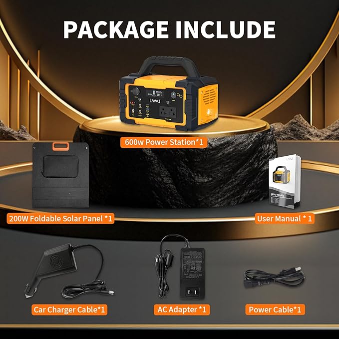 600W Solar Generator Portable Power Station with Solar Panel Included, 642Wh Lithium Battery Powered Generator with 120V AC Outlet for RV Camping Outdoor Hiking Home Emergency Backup Power Outages