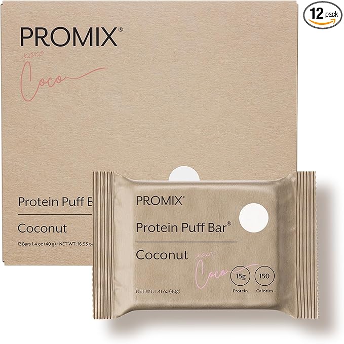 ProMix Nutrition Protein Puff Bars - Coconut - Marshmallow Crispy Treat - Great Tasting & Healthy On The Go Snack - High Protein & Low Calorie - Free From Gluten, Soy, & Corn - 12 Bars
