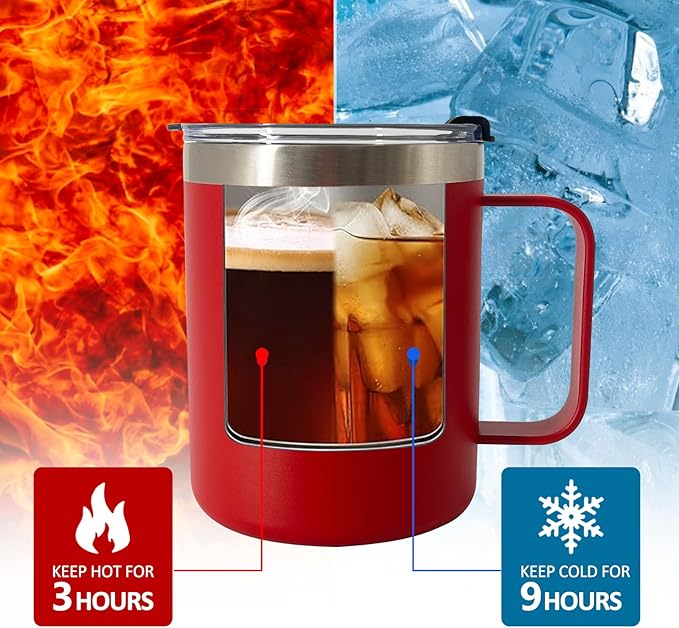 8pack 12oz Coffee Mug With Handle Bulk, Stainless Steel Insulated Travel Tumblers With,Double Wall Vacuum Camping Cup for Hot & Cold Drinks Tea (Combining Colors)