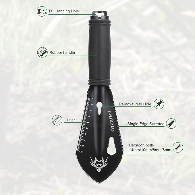 Small Camping Shovel, 9 in 1 Mini Hand Shovel,Tactical Mini Hand Shovel, Portable Backpacking Hiking Trowel,Ultralight Compact Multitool for Digging, Gardening, Outdoor Camping, Survival