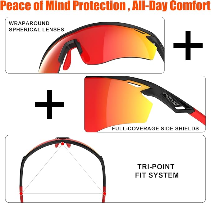 Polarized Sports Sunglasses for Men Women,Wrap Around Sun Glasses for Running Cycling Baseball Fishing Golf Hiking
