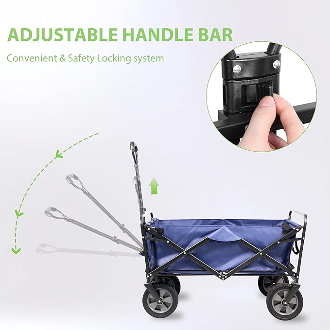 220 lbs Capaticy Folding Wagon, Utility Garden Cart Collapsible with Universal Wheels Adjustable Handle, Blue