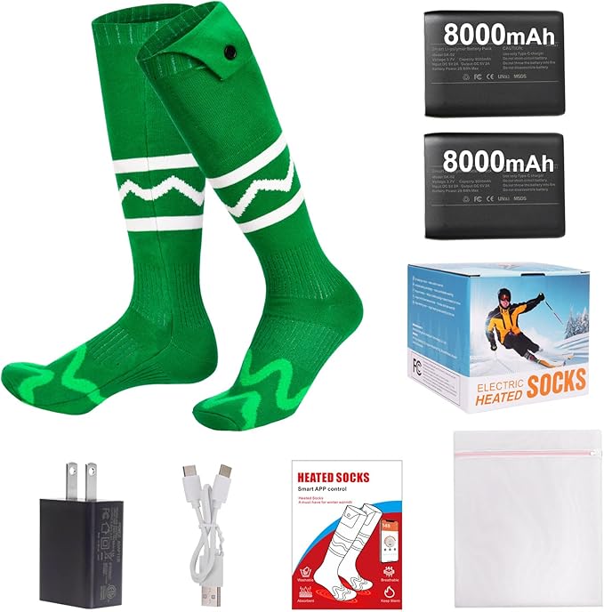 Heated Socks for Men Women with App Control, 8000mAh Battery Rechargeable, Electric Heating Warm Socks,360° Heating Warmth, Heated Toe Design, Foot Warmer for Skiing,Hiking, Hunting
