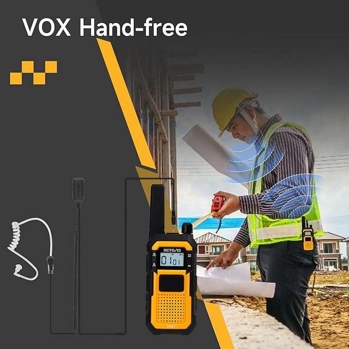 Retevis RB48 Walkie Talkies Long Range, IP67 Waterproof Two Way Radios with Earpiece, Support VOX, Vibration Call, 2000mAh, NOAA, 2 Way Radio for Business(2 Pack)