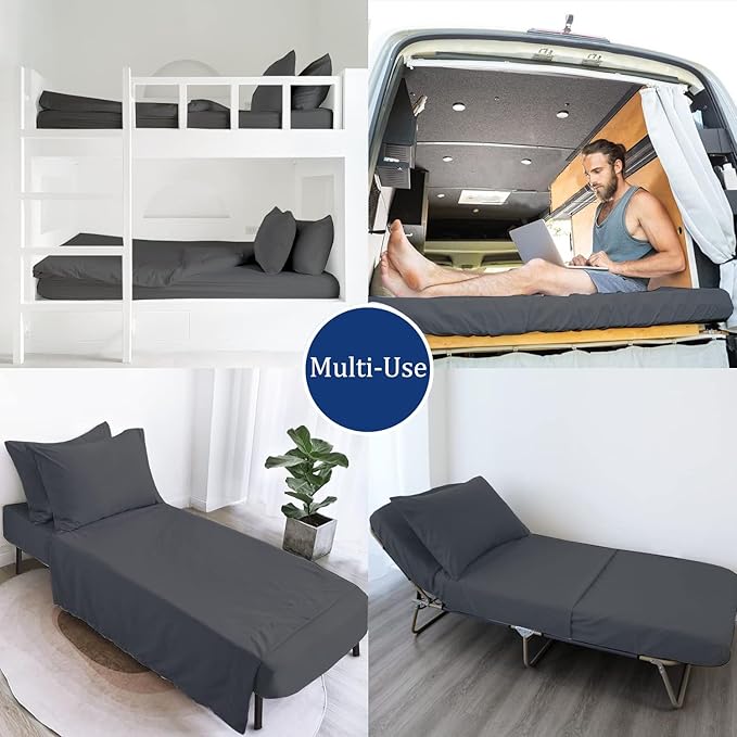 Cot Sheets 30" x 75" - 4 PCs Cot Sheet Set - 600TC 100% Cotton Sheet Set - Cot Size Fitted Sheets Perfect for Narrow Twin/Camp Bunk/Rvs Bunk/Guest Beds/Trifold Mattress, 4-8" Deep Pocket - Dark Grey