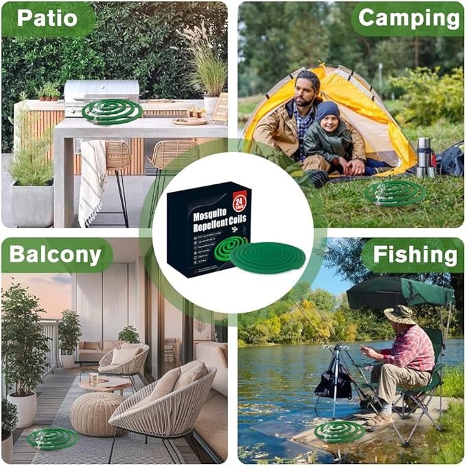 24 Mosquito Coils with 6 Metal Stands, 6-8 Hours/Burn Mosquito Repellent Outdoor Patio, Garden, Camping & Backyard Mosquitoes Repelling, Natural Mosquito Repellent Coils Safe for Kids & Pets